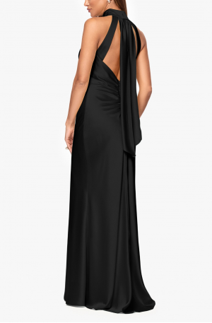 Ruth Satin High Neck Gown - Black