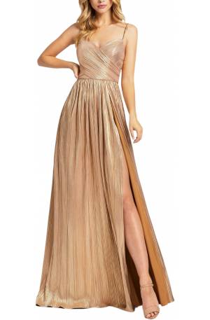 Metallic Ruched A Line Gown