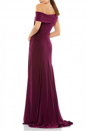 Foldover Ruched Jersey Evening Gown
