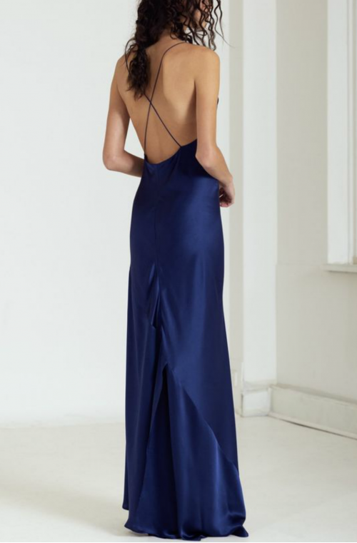 bump friendly satin dress Spenser Maxi – Midnight Satin